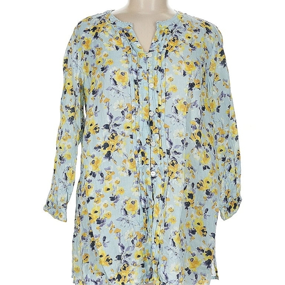 J.Jill Love Linen Floral Button-Up Blouse Small
